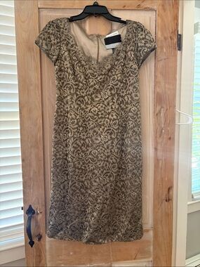 Carmen Marc Valvo gold lace dress